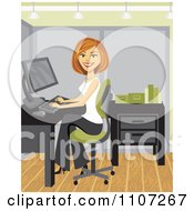 Clipart Happy Woman Working In Her Office Cubicle Royalty Free Vector Illustration
