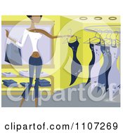 Clipart Slender Black Woman Shopping For Dresses In A Store Royalty Free Vector Illustration