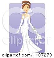 Poster, Art Print Of Beautiful Brunette Bride Strutting Her Wedding Gown Over Purple