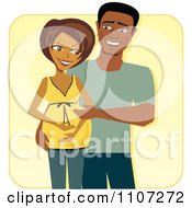 Clipart Happy Black Couple Looking Down At The Wifes Baby Bump Over Yellow Royalty Free Vector Illustration
