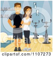 Clipart Happy Fit Couple Or Personal Trainers Near Spin Bikes In A Gym Royalty Free Vector Illustration by Amanda Kate #COLLC1107273-0177