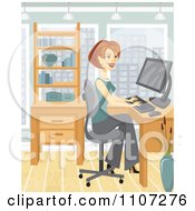 Clipart Happy Businesswoman Working On Her Office Computer Royalty Free Vector Illustration