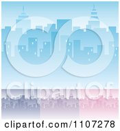 Poster, Art Print Of Blue Purple And Pink City Skyline Backgrounds With Highrises And Skyscrapers