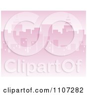 Clipart Pink City Skyline Background With Highrises And Skyscrapers Royalty Free Vector Illustration