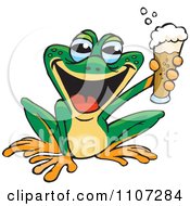 Poster, Art Print Of Happy Green Frog Holding Up A Beer