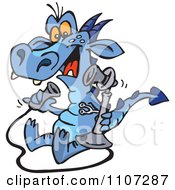 Clipart Blue Dragon Calling With A Candlestick Phone Royalty Free Vector Illustration