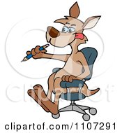 Kangaroo Sitting In A Chair And Holding A Pencil While Working On A Project