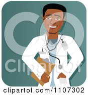 Clipart Happy Black Male Doctor Over Teal Royalty Free Vector Illustration by Amanda Kate #COLLC1107302-0177