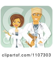 Poster, Art Print Of Happy Male And Female Doctors Talking