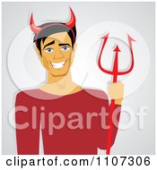Poster, Art Print Of Grinning He Devil With Horns And A Trident