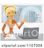 Clipart Happy Businesswoman Assisting A Customer Through A Headset In Her Office Royalty Free Vector Illustration by Amanda Kate