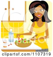 Clipart Beautiful Black Woman Preparing A Salad And Supplements In A Kitchen Royalty Free Vector Illustration by Amanda Kate #COLLC1107319-0177
