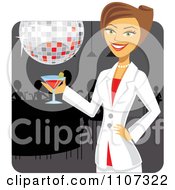 Beautiful Businesswoman Holding A Martini Under A Disco Ball At A Bar Happy Hour