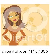 Clipart Beautiful Brunette Woman In A Fall Sweater Over Autumn Leaves Royalty Free Vector Illustration by Amanda Kate