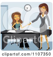 Clipart Two Women Shaking Hands While Meeting For A Job Interview Royalty Free Vector Illustration