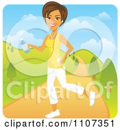 Poster, Art Print Of Happy Brunette Woman Jogging In A Park With An Mp3 Player