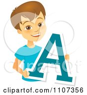 Poster, Art Print Of Happy School Boy Holding A Letter A