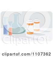 Medical Science Beakers And Chemicals With Pill Bottles