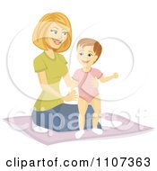 Poster, Art Print Of Happy Mother Helping Her Baby Girl Stand