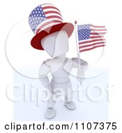Poster, Art Print Of 3d American White Character Wearing A Top Hat And Holding An Independence Day Flag 1