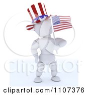 Poster, Art Print Of 3d American White Character Wearing A Top Hat And Holding An Independence Day Flag 2
