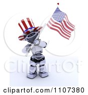 Poster, Art Print Of 3d Patriotic Robot Wearing A Top Hat And Waving An American Flag 1
