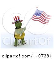 Poster, Art Print Of 3d Tortoise Wearing A Top Hat And Waving An American Flag 1