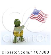 Poster, Art Print Of 3d Tortoise Wearing A Top Hat And Waving An American Flag 2