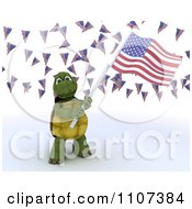 Poster, Art Print Of 3d Tortoise Wearing A Top Hat And Waving An American Flag Under Buntings