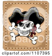Jolly Roger Pirate Skull And Cross Bones With A Hat On Parchment