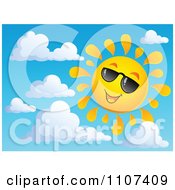 Poster, Art Print Of Cheerful Sun Character Smiling And Wearing Shades In A Sky