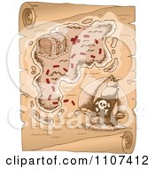 Poster, Art Print Of Pirate Treasure Map On Aged Parchment 1