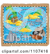 Clipart Pirate Treasure Map On Aged Parchment 4 Royalty Free Vector Illustration