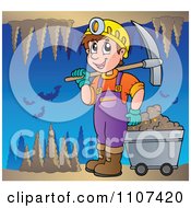 Clipart Happy Miner In A Cave With Bats Royalty Free Vector Illustration by visekart