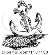 Clipart Sketched Black And White Ship Anchor And Rope Royalty Free Vector Illustration