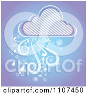 Rain Cloud With Wind And Droplets And A Diagonal Line Pattern On Purple