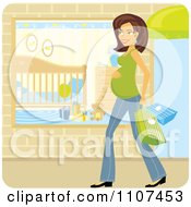 Poster, Art Print Of Happy Brunette Pregnant Woman Shopping For Baby Items