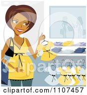 Poster, Art Print Of Happy Pregnant Indian Woman Clothes Shopping For A Baby Girl
