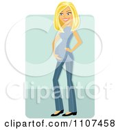 Clipart Happy Blond Pregnant Woman Pausing To Rub Her Baby Bump Over Green Royalty Free Vector Illustration by Amanda Kate