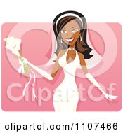 Clipart Happy Black Bride With Calla Lilies Over Pink Royalty Free Vector Illustration