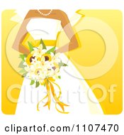 Poster, Art Print Of Hispanic Bride Holding A Sunflower And Lily Bouquet Over Yellow