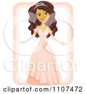 Clipart Beautiful Hispanic Girl In A Quinceanera Dress And Tiara On White And Pink Royalty Free Vector Illustration