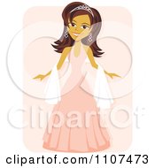 Clipart Gorgeous Hispanic Girl In A Quinceanera Dress And Tiara On Pink Royalty Free Vector Illustration