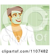 Poster, Art Print Of Happy Man With A Green Facial Mask On At The Spa