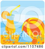 Clipart Orange Cocktail Beach Ball Party Hat And Confetti Poolside Royalty Free Vector Illustration