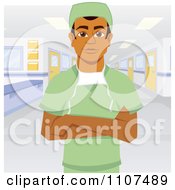 Poster, Art Print Of Male Indian Surgeon In Scrubs With Folded Arms In A Hospital
