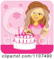Clipart Happy Birthday Girl By Her Sweet 16 Cake Over Pink Royalty Free Vector Illustration