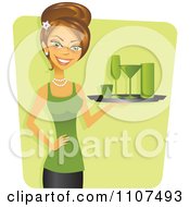 Happy Brunette Cocktail Waitress Decked Out In Green For St Patricks Day