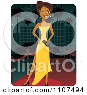 Poster, Art Print Of Beautiful Female Celebrity Posing In A Yellow Dress On The Red Carpet
