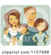 Poster, Art Print Of Happy Caucasian Mother And Father With A Baby And Teenager Over Green